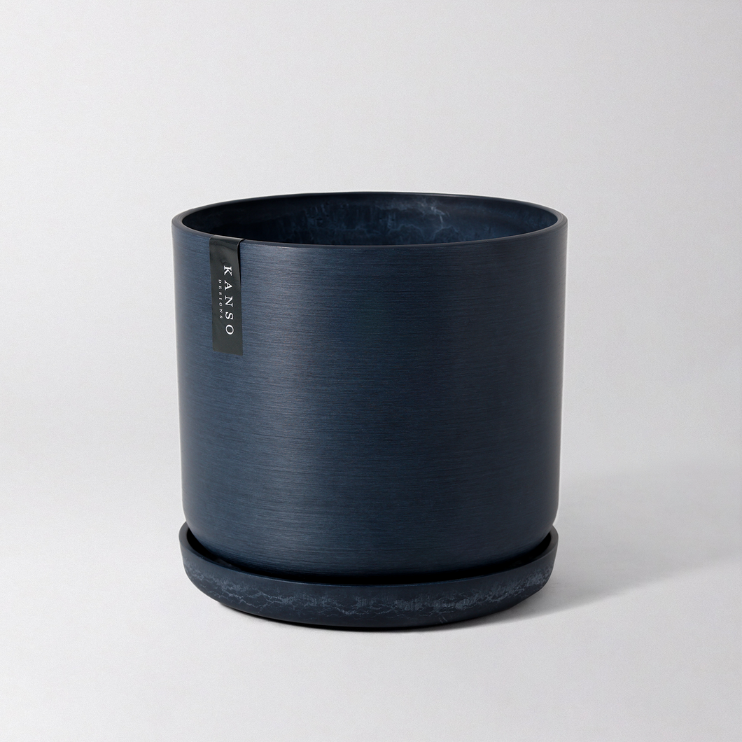 9” Signature Stone Planter & Saucer | Earth Tones: Blue